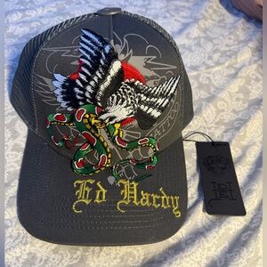 Ed Hardy Graphic Print Snake / Eagle Snapback Trucker Hat Men's Size OS (NWT)